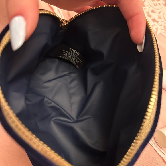 Dior Navy Velvet Double-Zip Cosmetic Pouch with Embossed CD - Picture 10 of 11